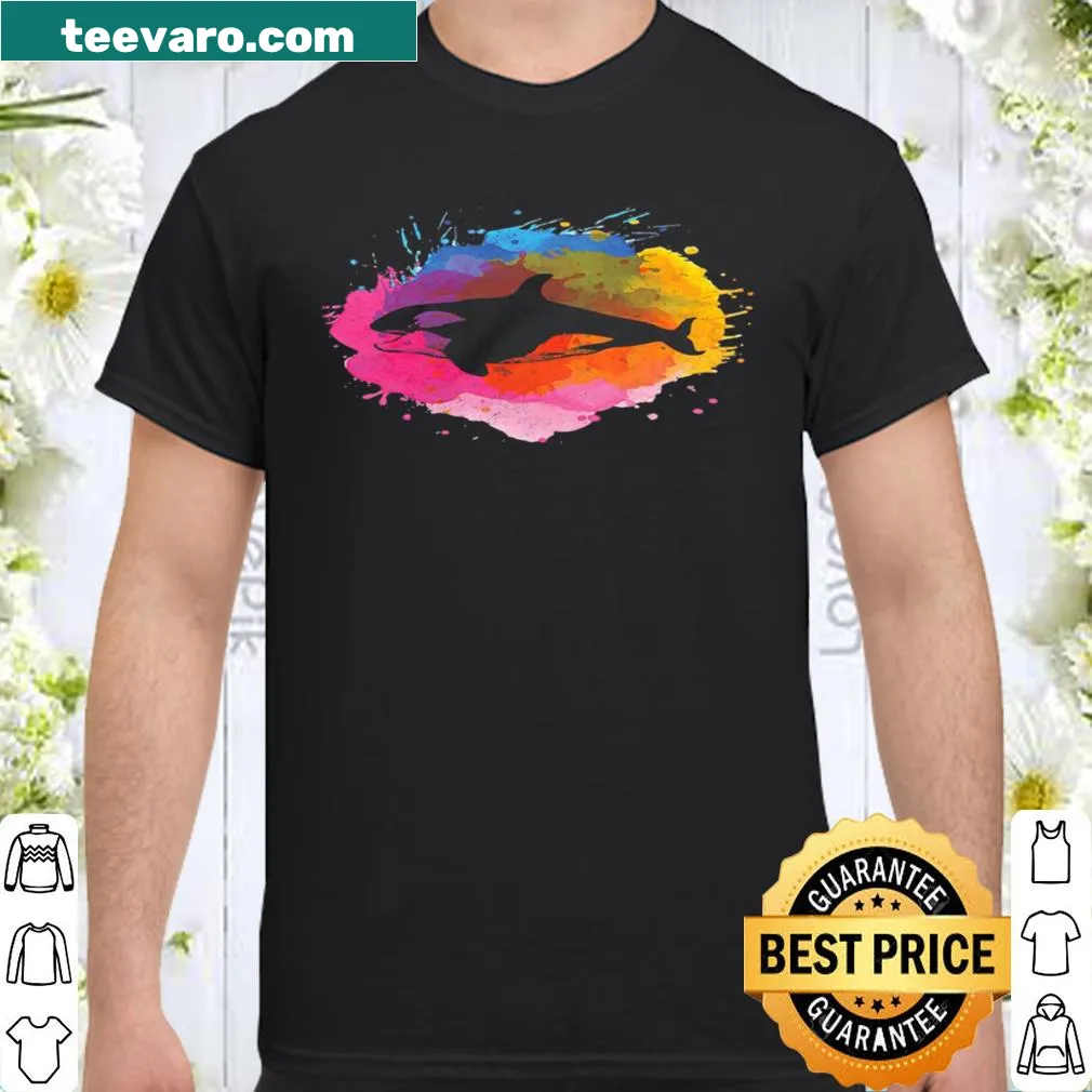 Retro-style t-shirt featuring a cartoon orca killer whale