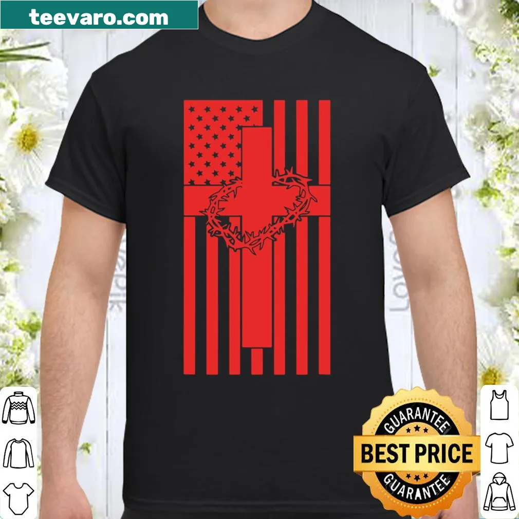 Shirt with Christian cross and thorns against US flag