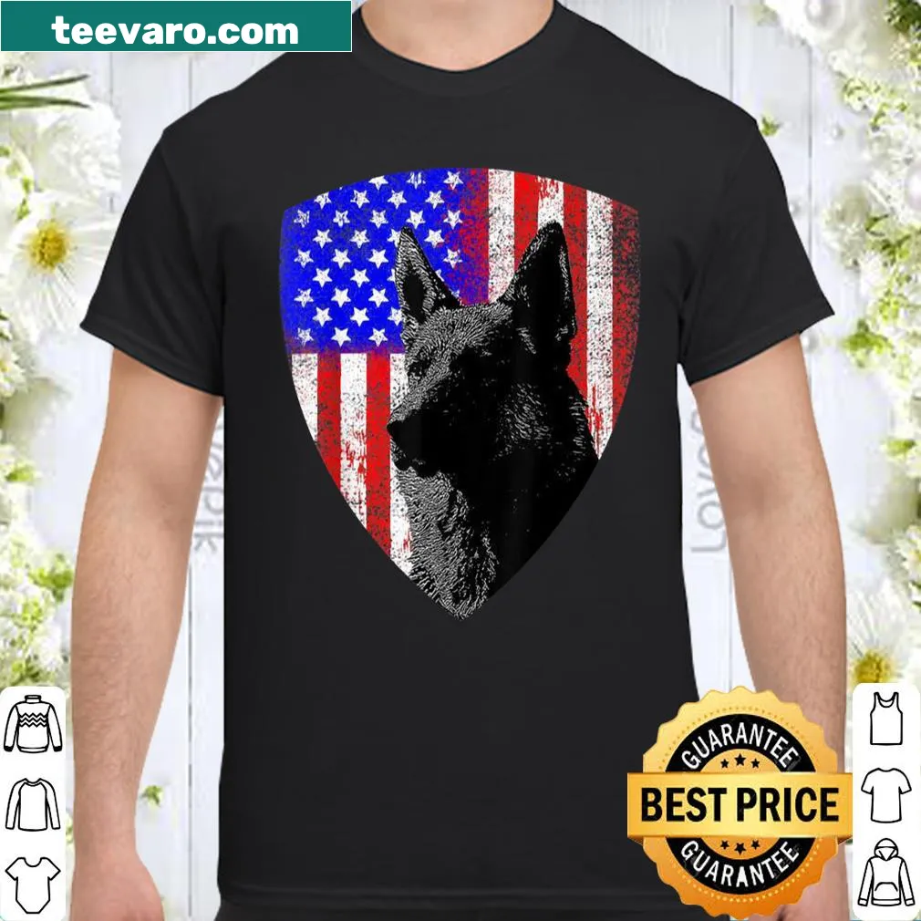 Illustrative shirt with a German Shepherd and American flag design