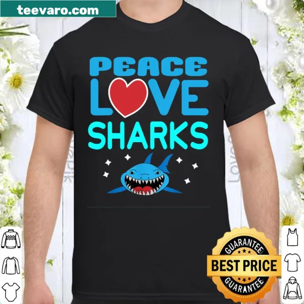 Illustration of a hammerhead shark with 'Peace Love Sharks' text
