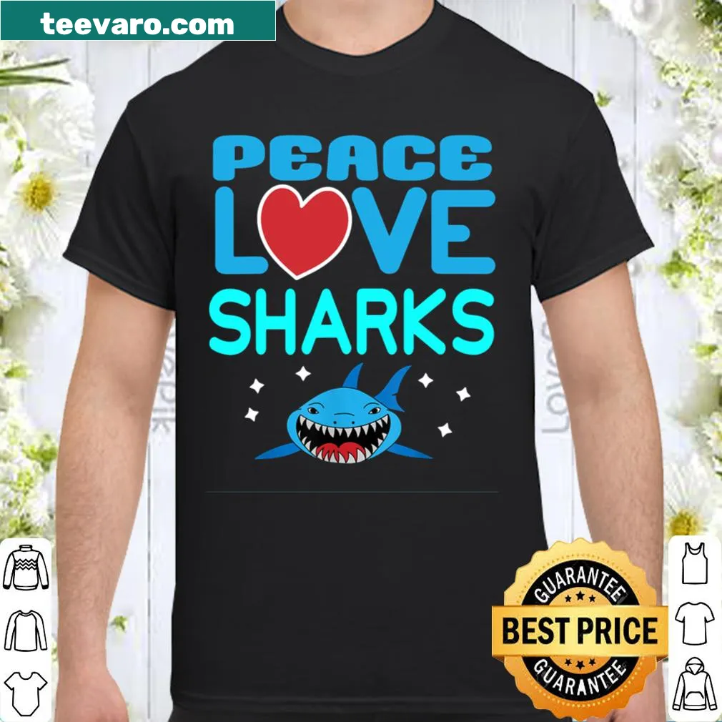 Illustration of a hammerhead shark with 'Peace Love Sharks' text