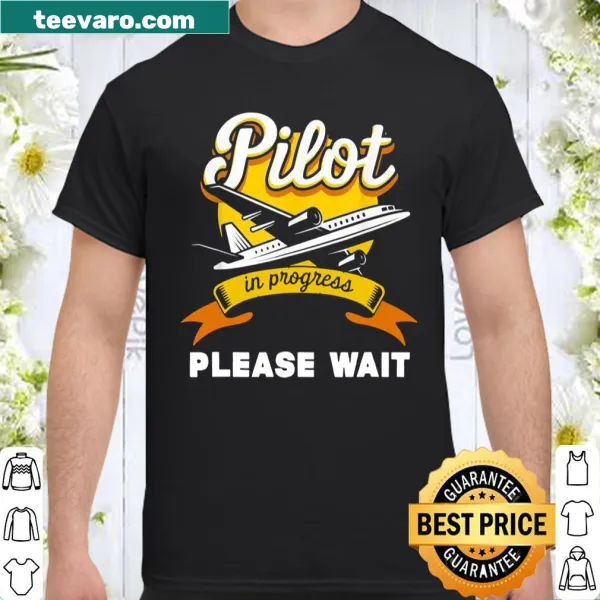 Illustrative shirt depicting airplanes with 'Pilot In Progress' text