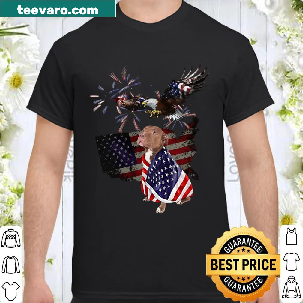 Patriotic shirt featuring a pitbull intertwined with an American flag design.