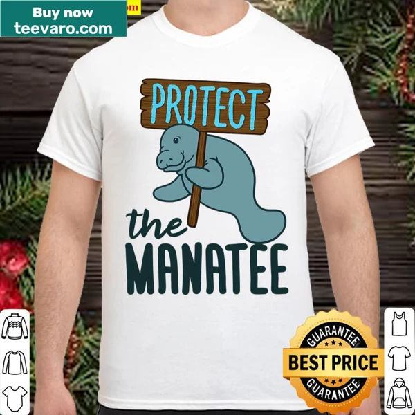Cute manatee illustration t-shirt promoting ocean conservation