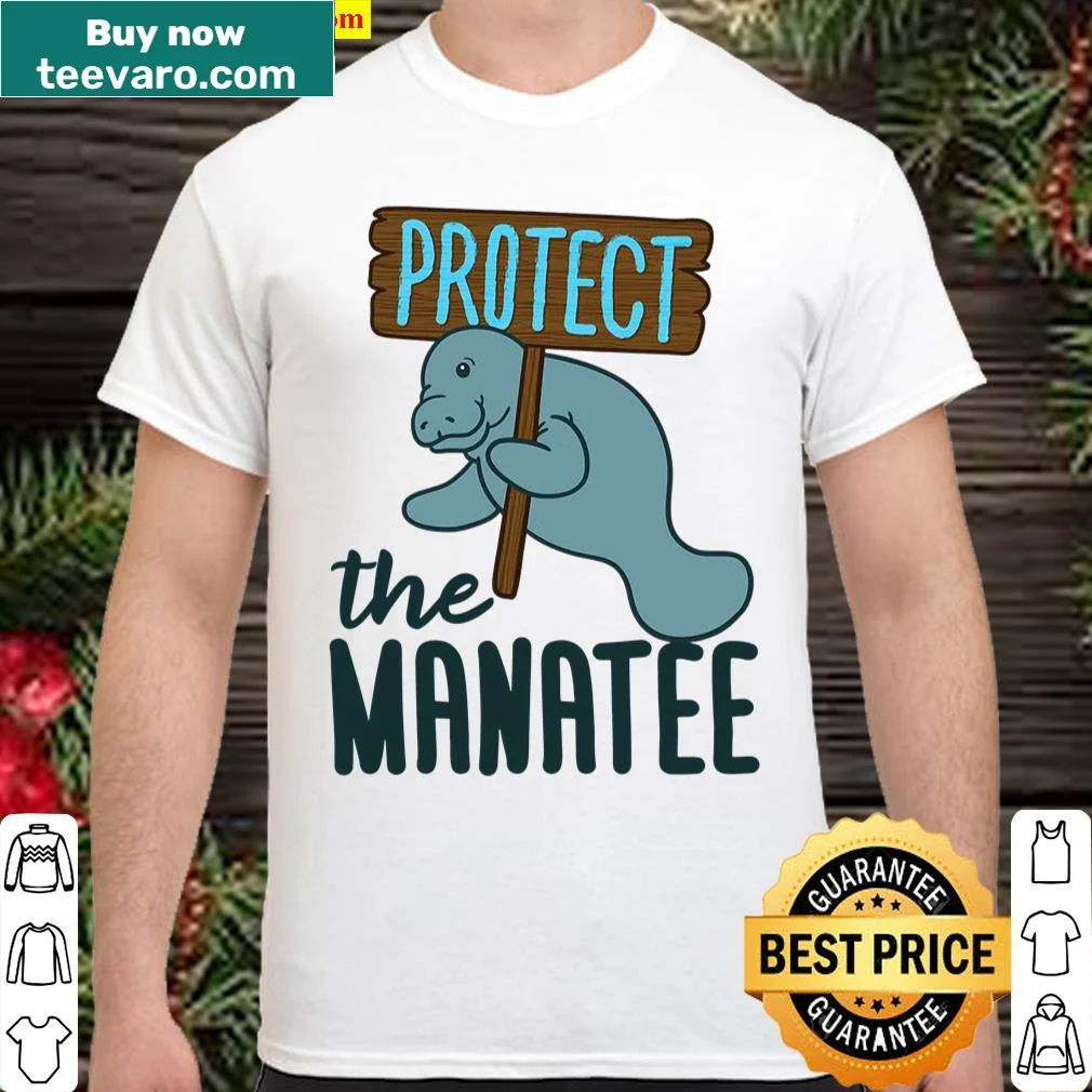 Cute manatee illustration t-shirt promoting ocean conservation