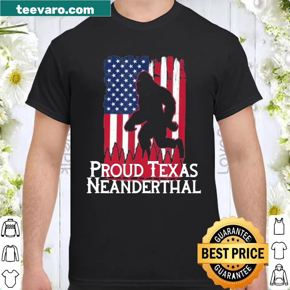 Neanderthal graphic with US flag on a pride shirt