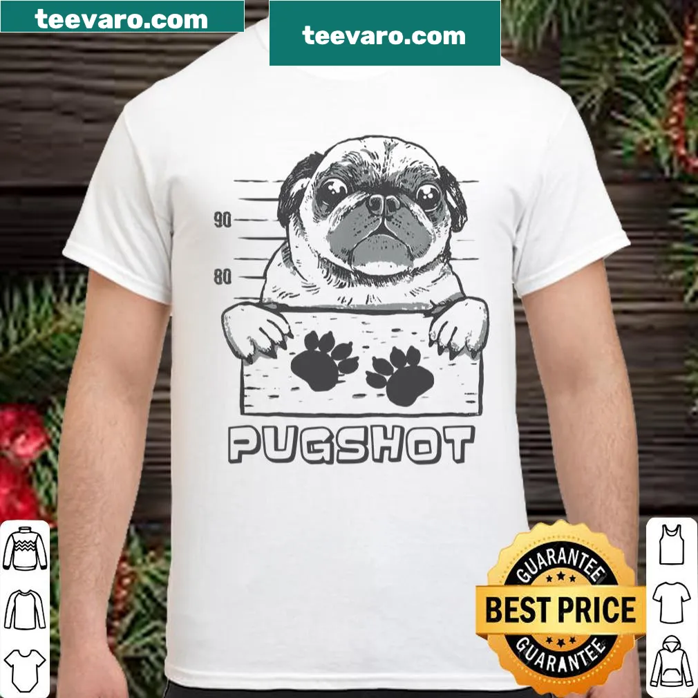 Cartoon pug mugshot graphic on a fun dog-lover's shirt