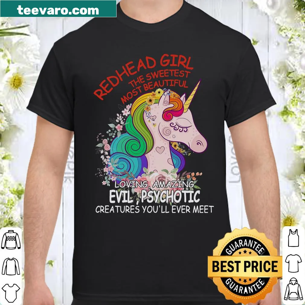 Illustrated shirt featuring a redhead girl with a playful smile