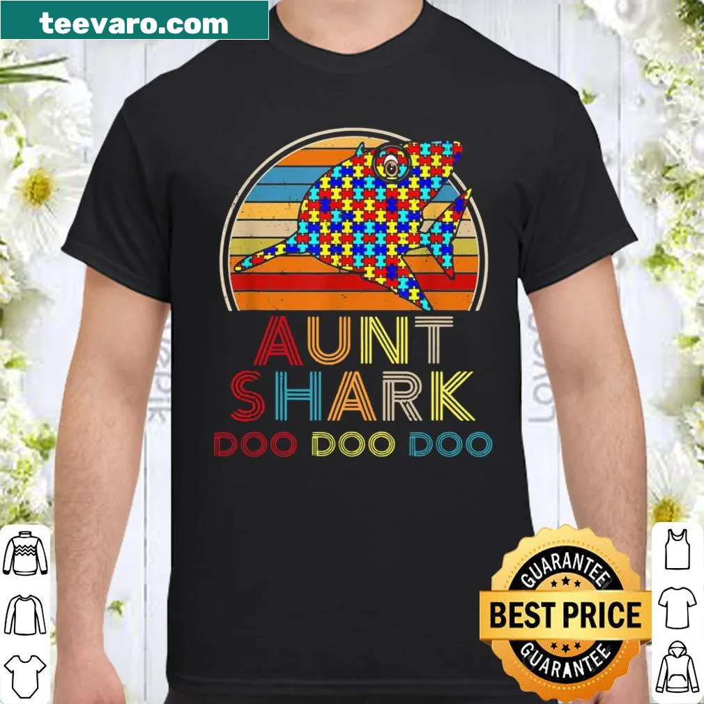 Retro Aunt Shark shirt promoting autism awareness