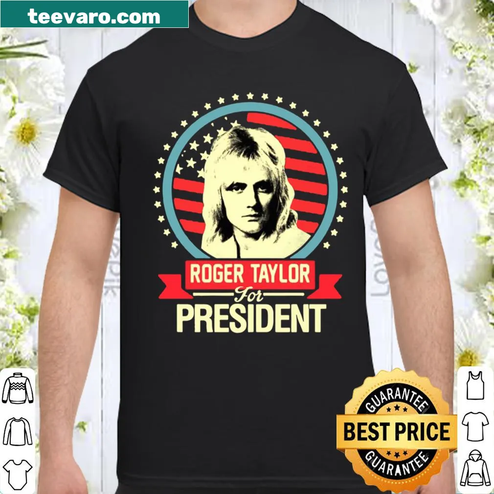 Bold typography shirt declaring Roger Taylor as 'Rock Drummer for President'
