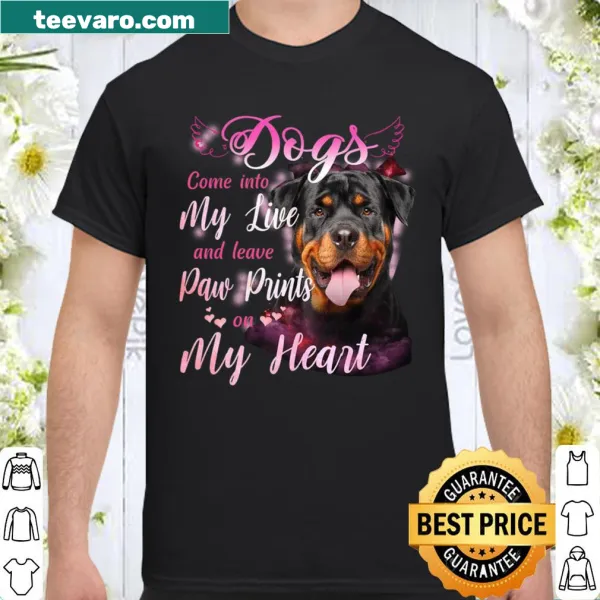 Heartfelt Rottweiler shirt with text about paw prints