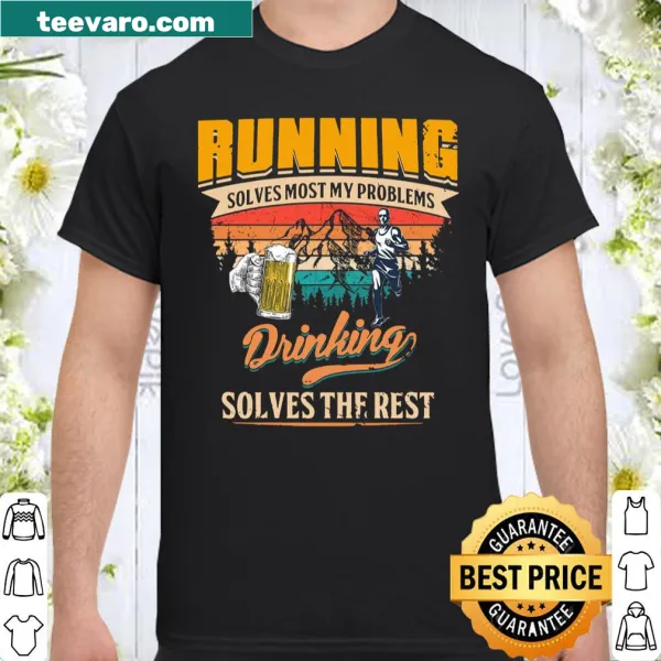 Playful fitness shirt with a humorous running and drinking quote