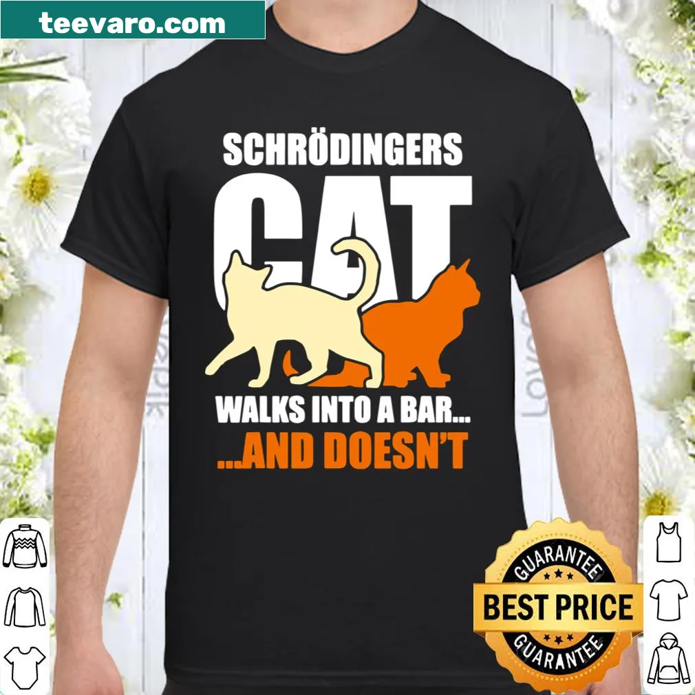 Humorous design featuring Schrodinger's cat and a witty science joke