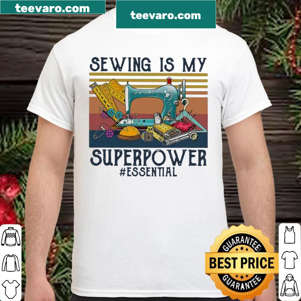 Vintage-style t-shirt with text 'Sewing Is My Superpower'