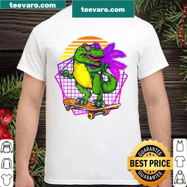 Illustration T-shirt featuring a skater T-Rex dinosaur.