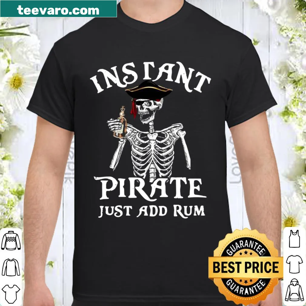 Skeleton pirate design shirt with humorous rum theme