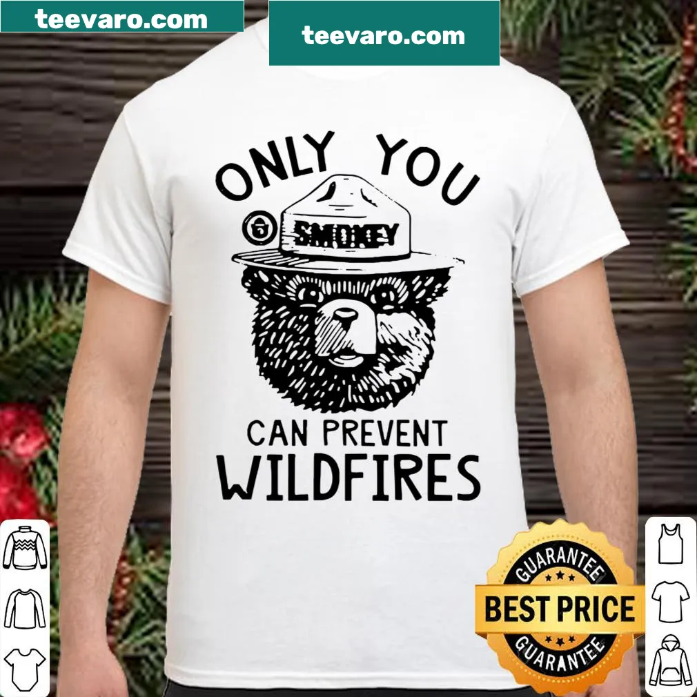 Illustration of Smokey Bear with fire safety slogan
