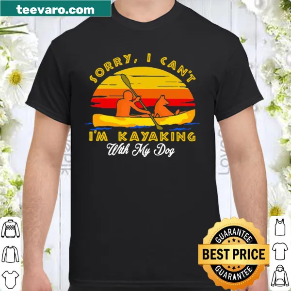 Vintage style kayaking shirt with a dog and sunset design