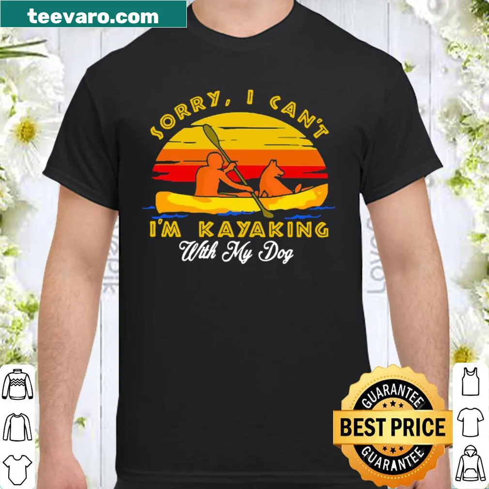 Vintage style kayaking shirt with a dog and sunset design
