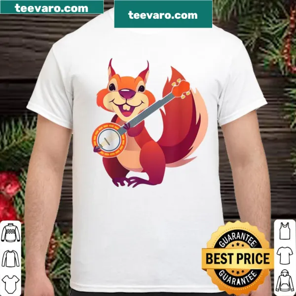 Squirrel playing banjo graphic on a T-shirt