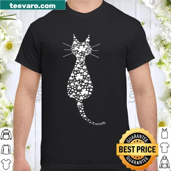 Festive shirt featuring a cat with shamrocks for St. Patrick's Day