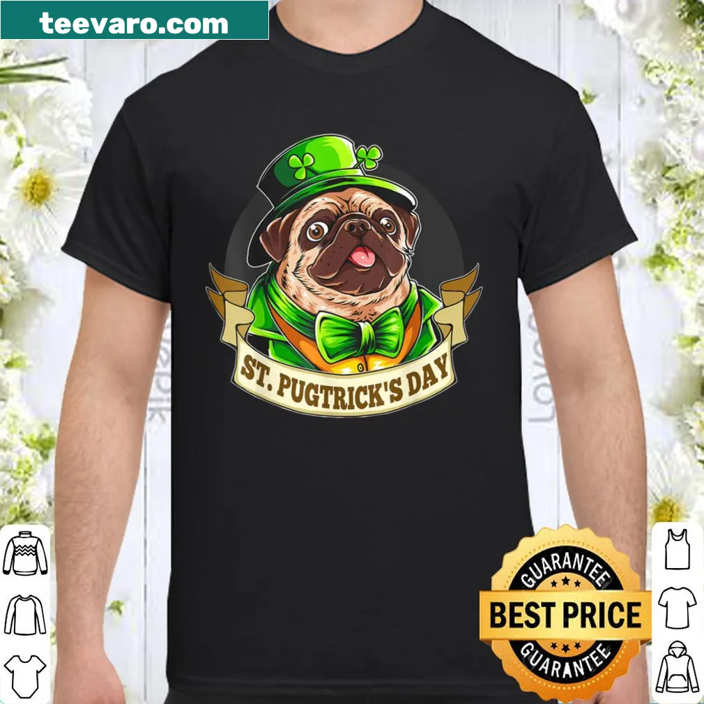 Cute pug wearing a leprechaun hat and shamrock illustration