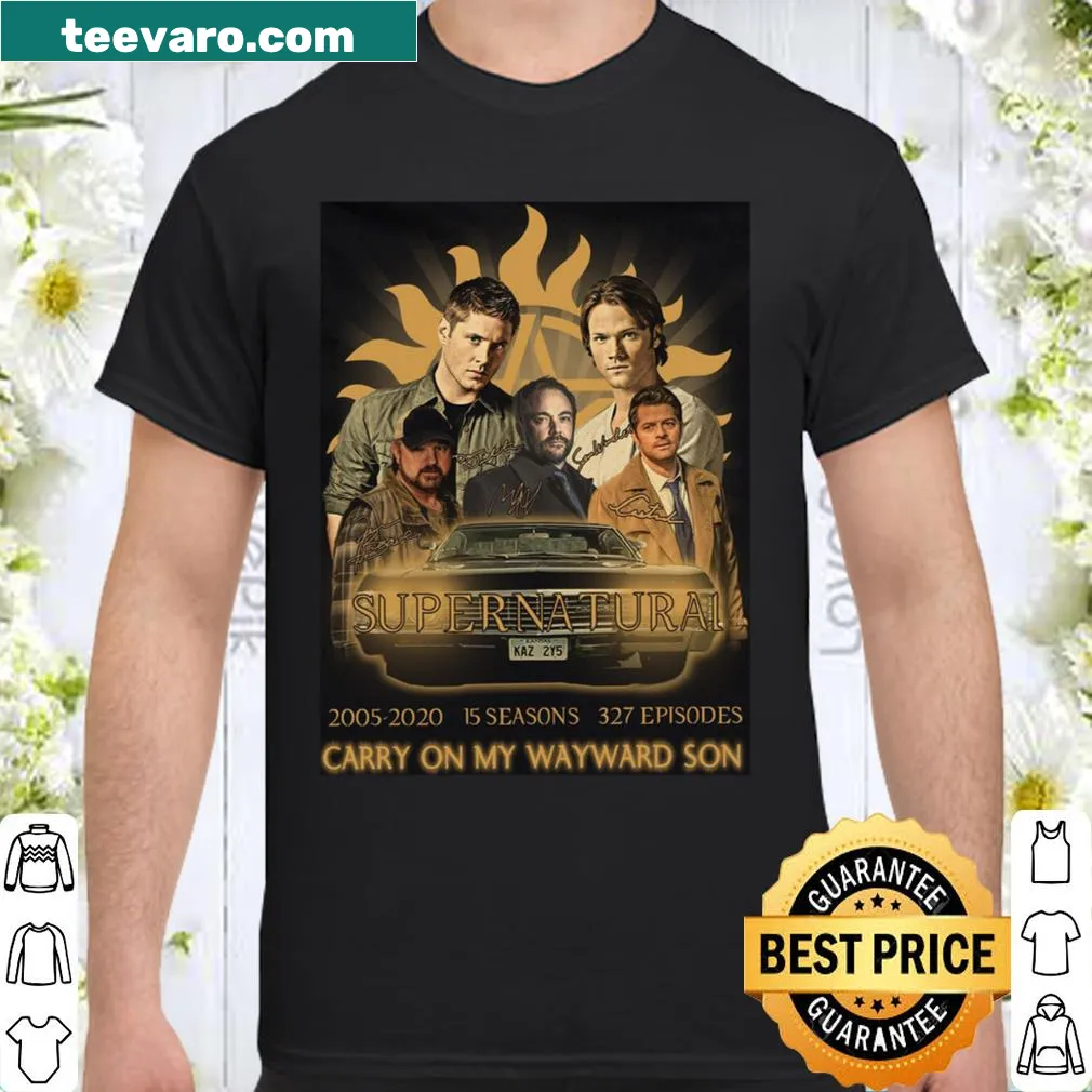 Tribute shirt to Supernatural with the phrase Carry On My Wayward Son