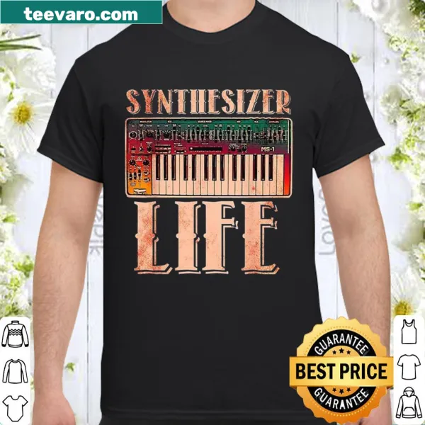Playful shirt celebrating the synthesizer culture with bold typography.