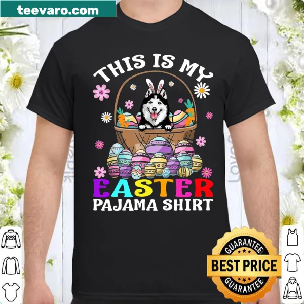 Cute Easter shirt with Siberian Husky, bunnies, and eggs