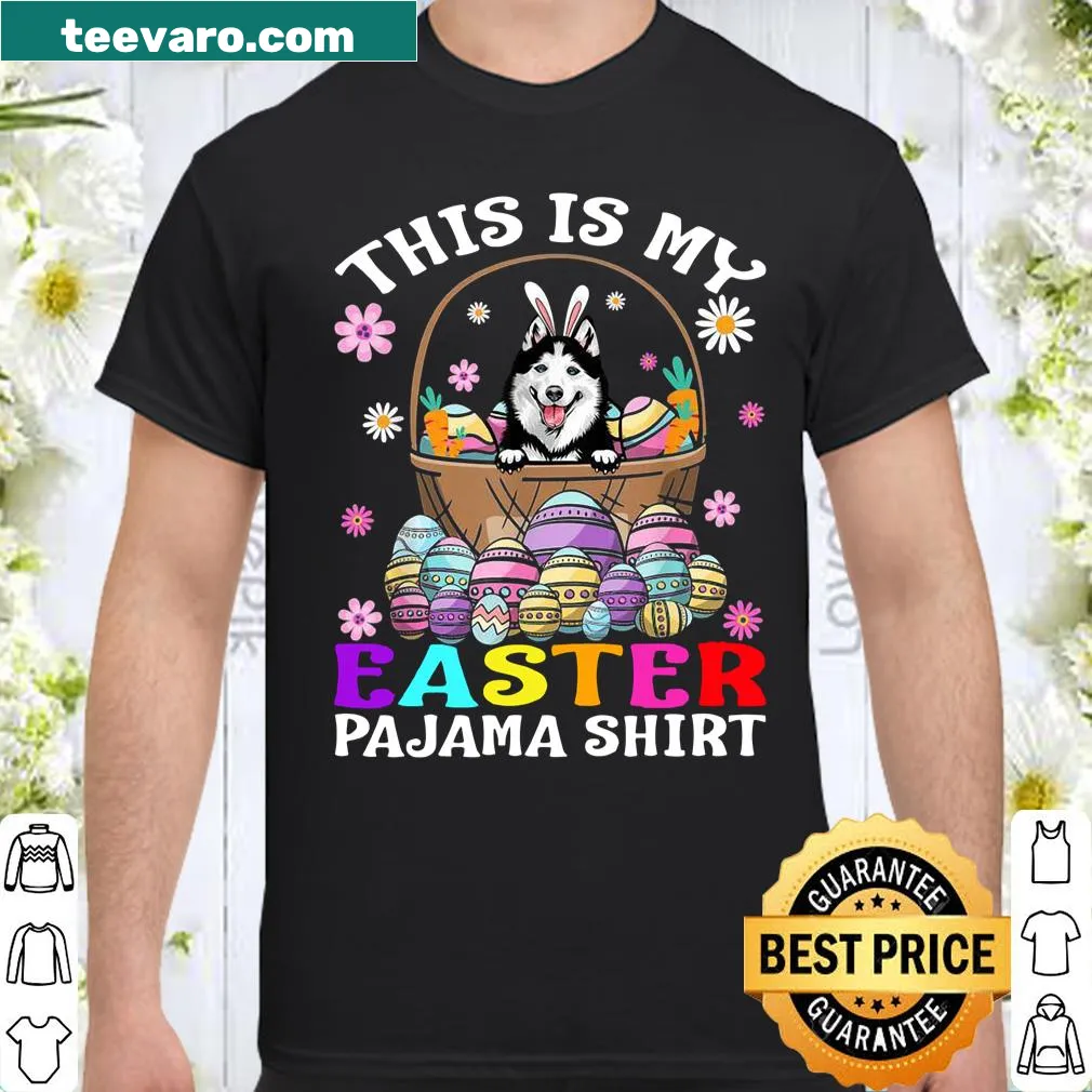 Cute Easter shirt with Siberian Husky, bunnies, and eggs