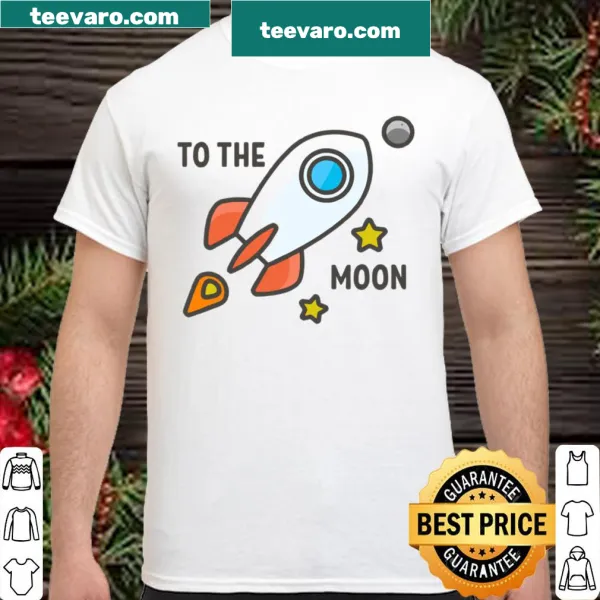 Shirt with a rocket graphic and the phrase 'To The Moon Stocks Crypto Trading.'