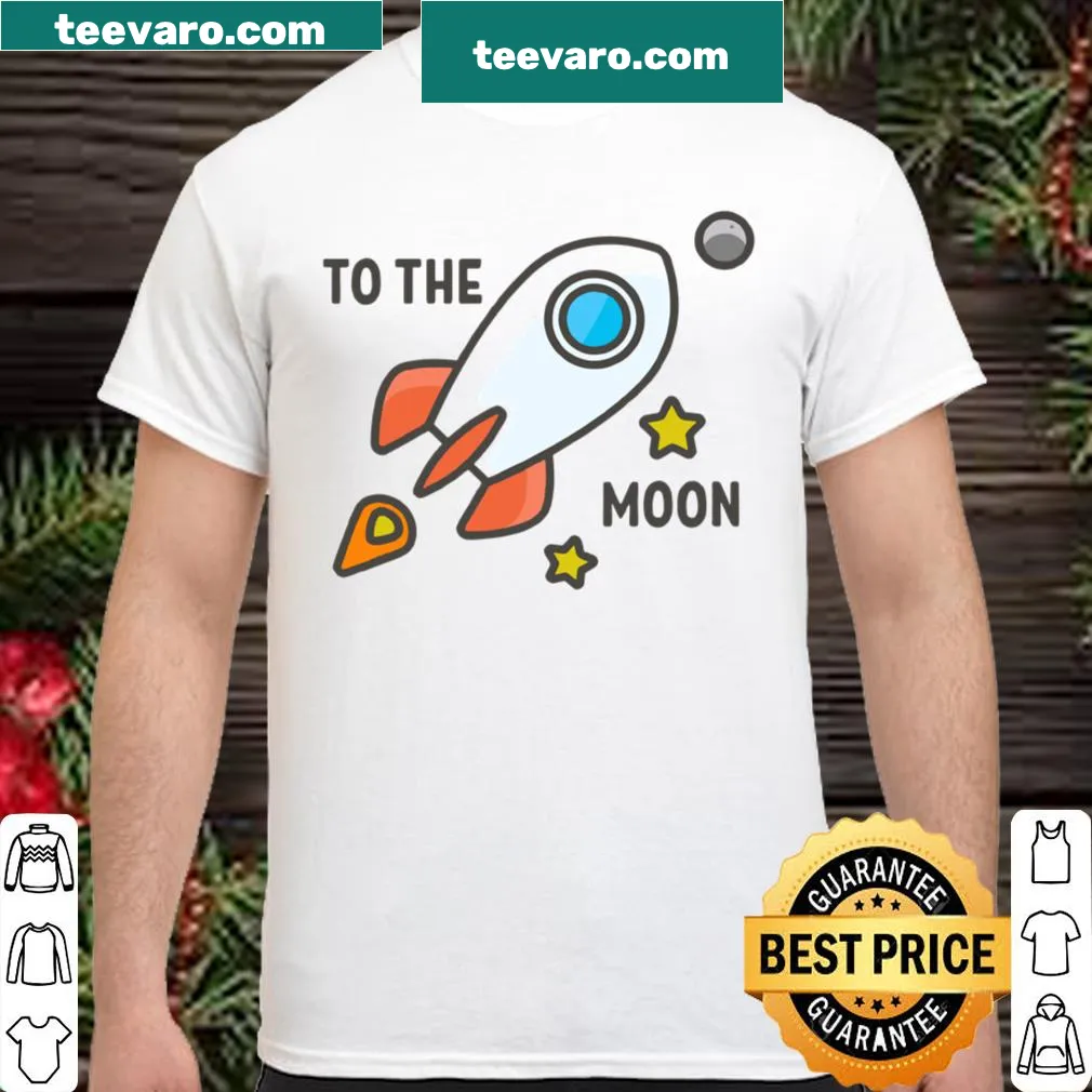 Shirt with a rocket graphic and the phrase 'To The Moon Stocks Crypto Trading.'