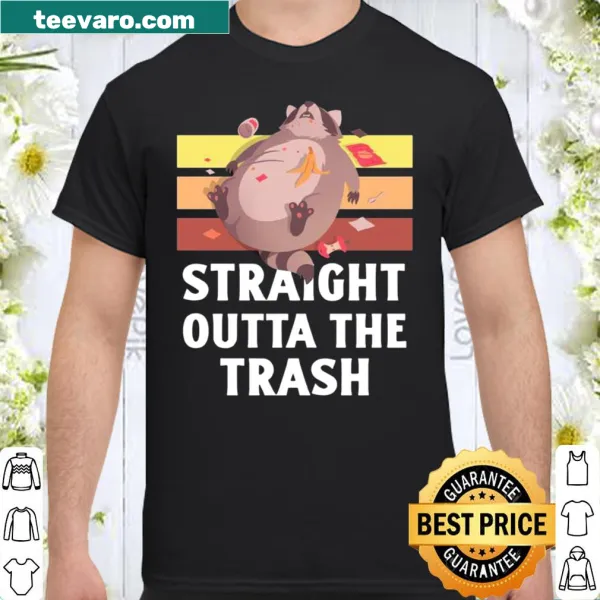 Cartoon raccoon graphic with 'Straight Outta The Trash' text