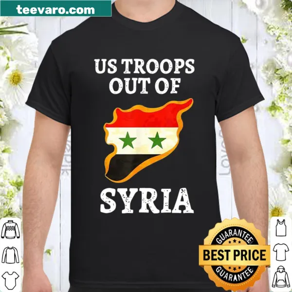 Shirt with bold text stating 'US Hands Off Syria' for political expression