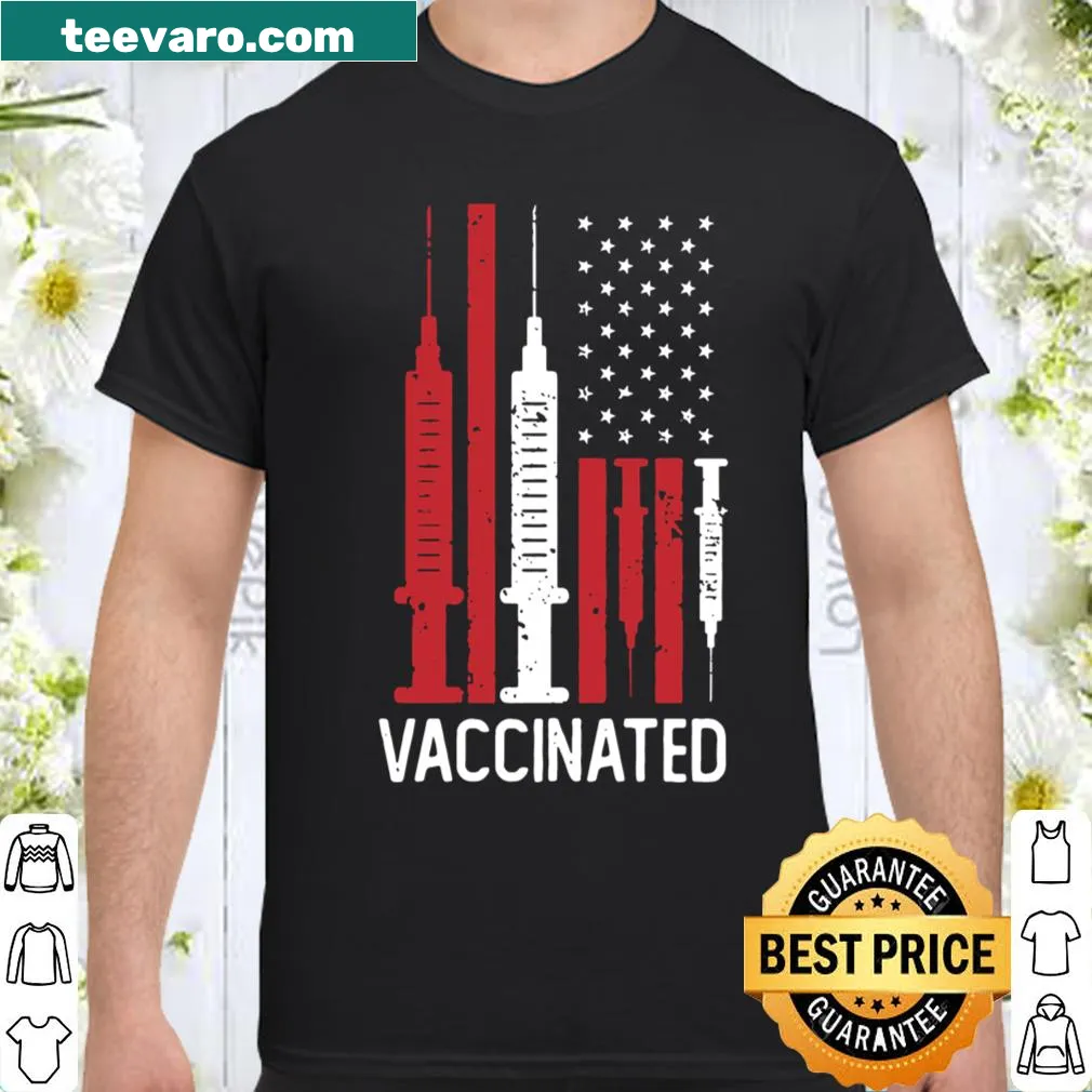 American flag and syringe design on a healthcare shirt