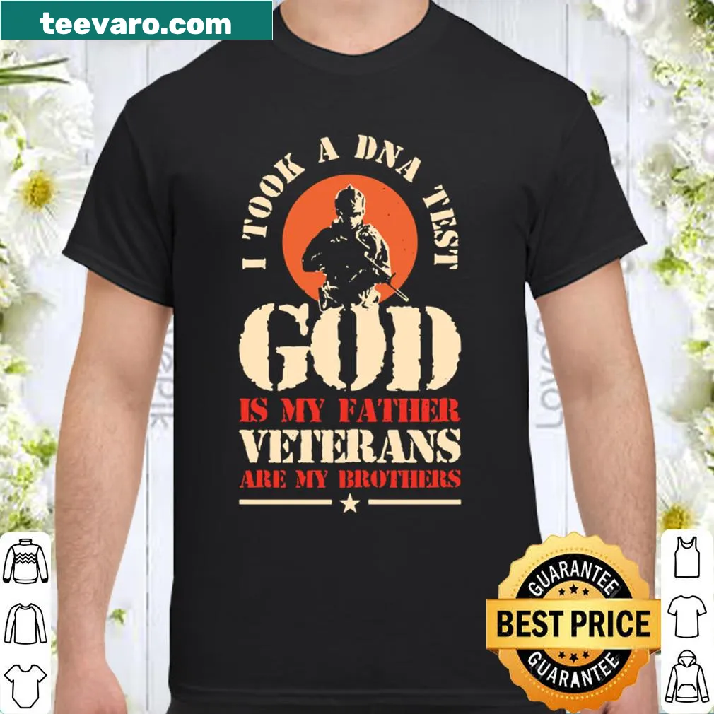 Shirt with bold text 'Veteran DNA Test' showcasing military pride