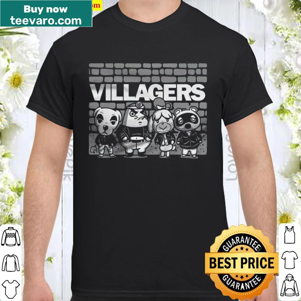 Animal Crossing themed shirt featuring various villagers in playful illustrations.