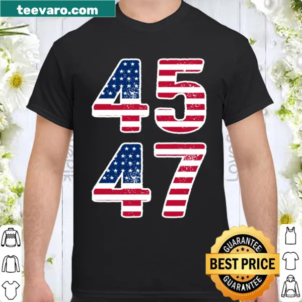 Vintage-style shirt with '45 47 Squared' and Trump 2024 message