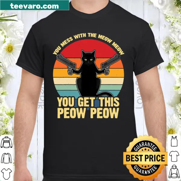Vintage cat humor T-shirt with guns and witty saying