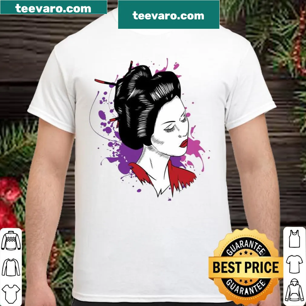 Vintage-style shirt featuring a kawaii geisha girl in kimono