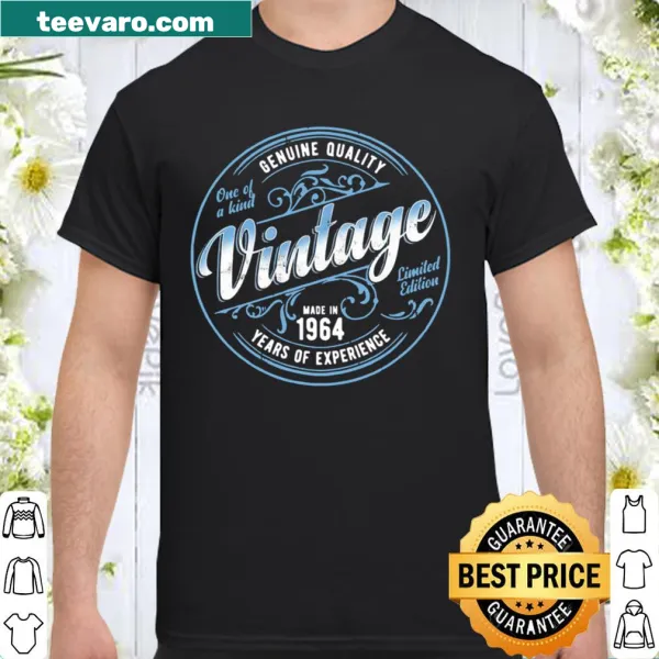 Vintage 57th birthday shirt with retro text 'Made In 1964'