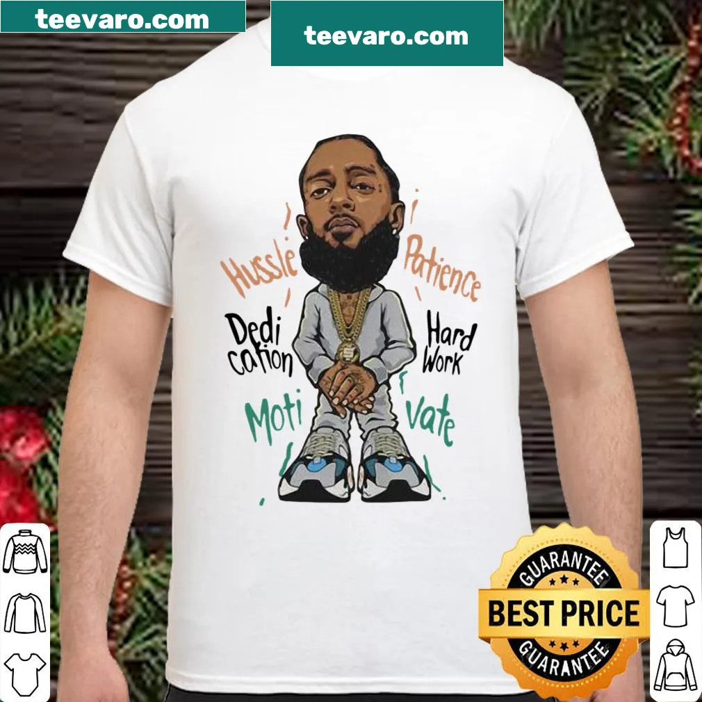 Bold graphic shirt honoring Nipsey Hussle and Wave Runner 700 sneakers.