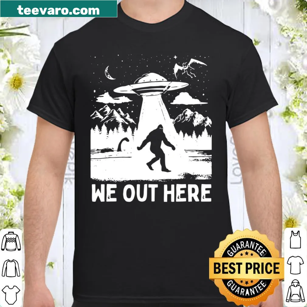 Cartoon Bigfoot shirt with UFO abduction theme