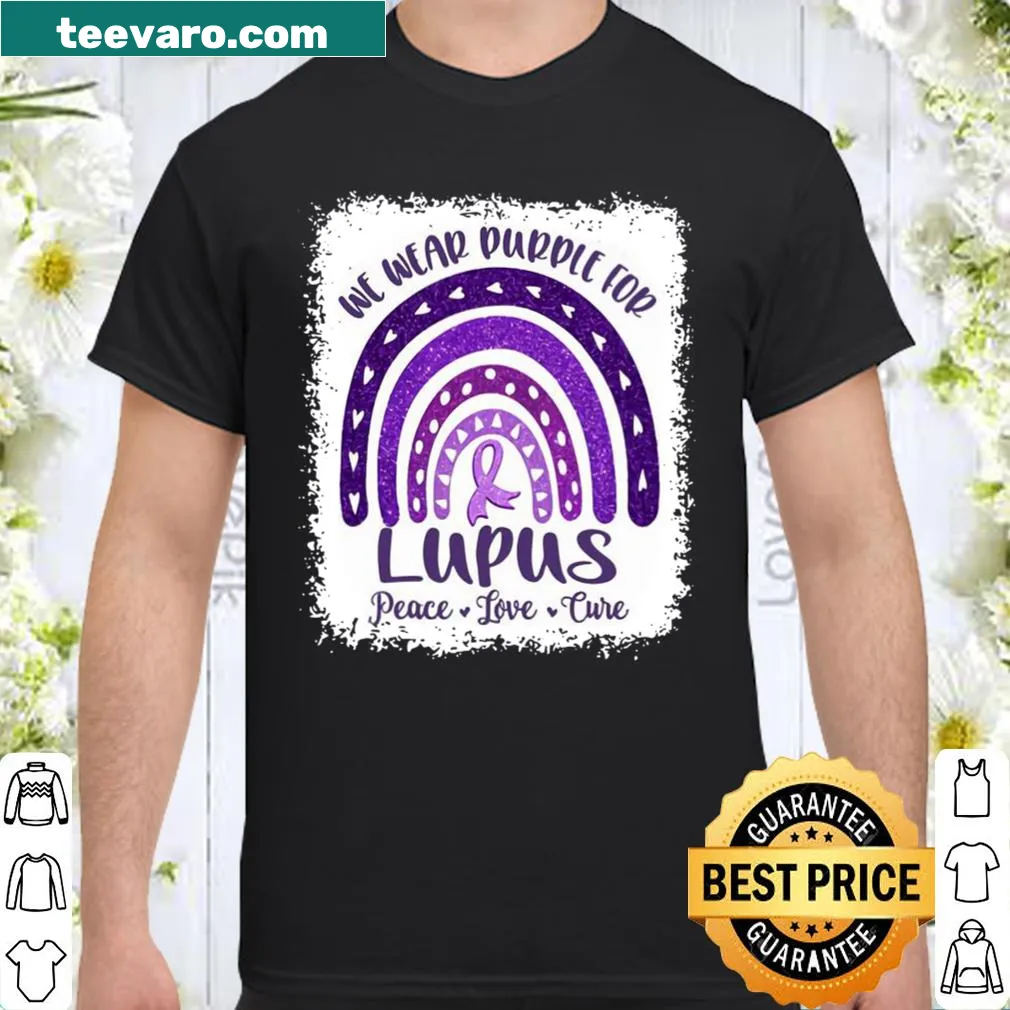 Purple shirt for lupus awareness with peace, love, and cure message