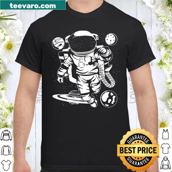 Illustrated shirt featuring planets and an astronaut