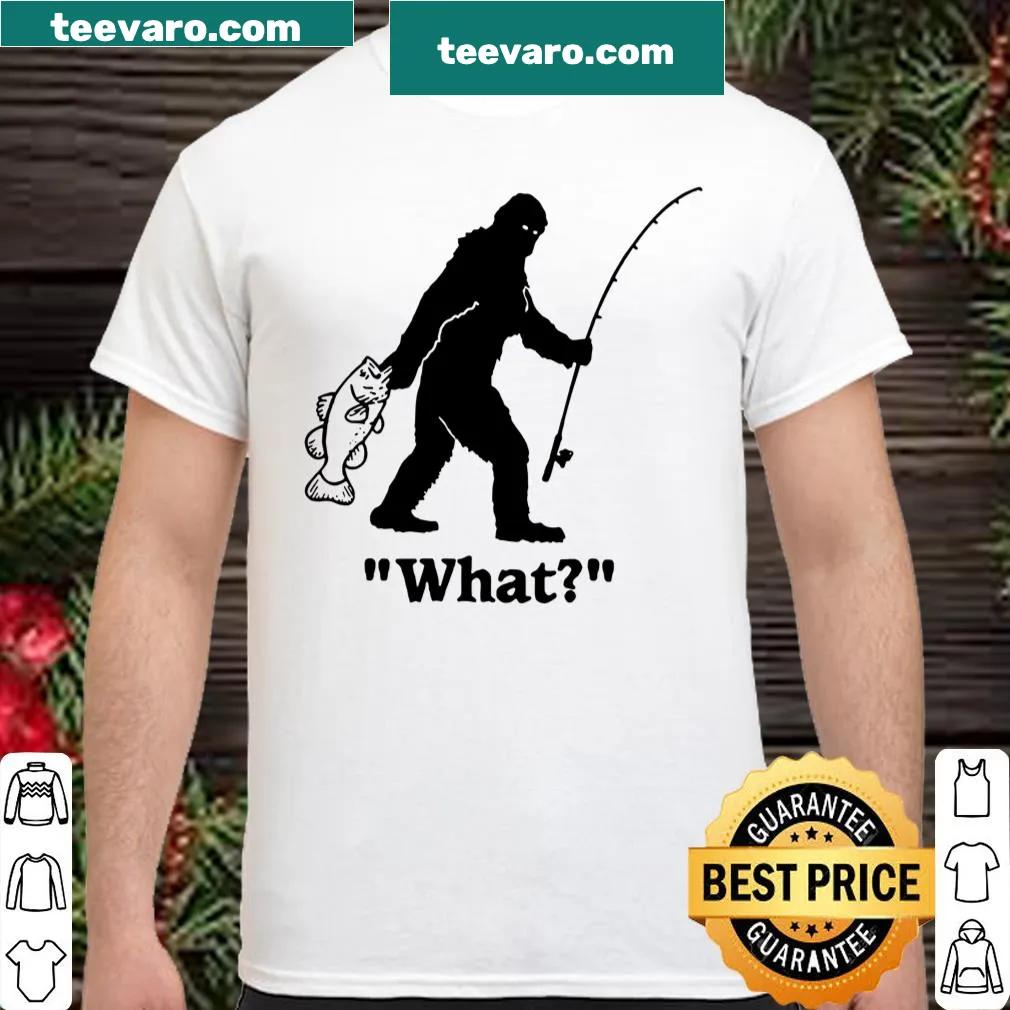 Playful Bigfoot fishing shirt with outdoor theme.