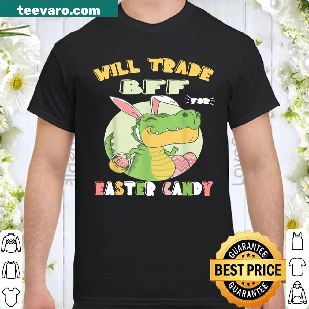 Funny shirt with graphic of dinosaur and text about trading for candy