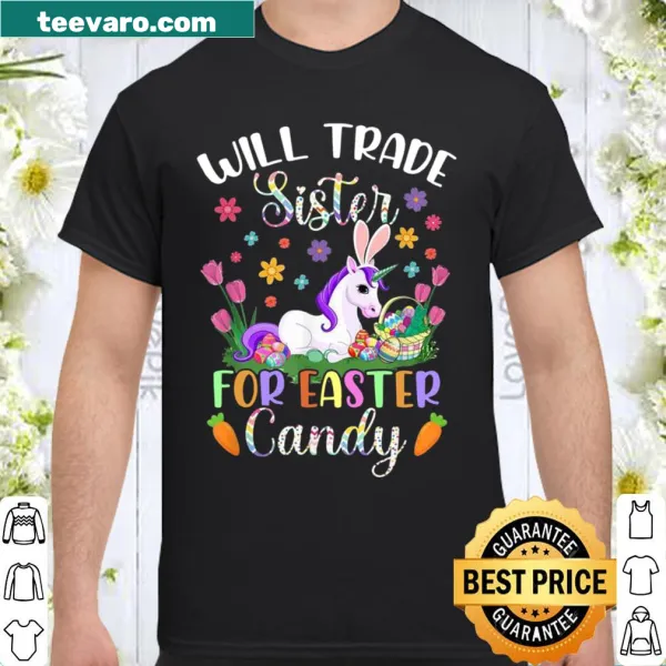Unicorn graphic with funny Easter candy trade text