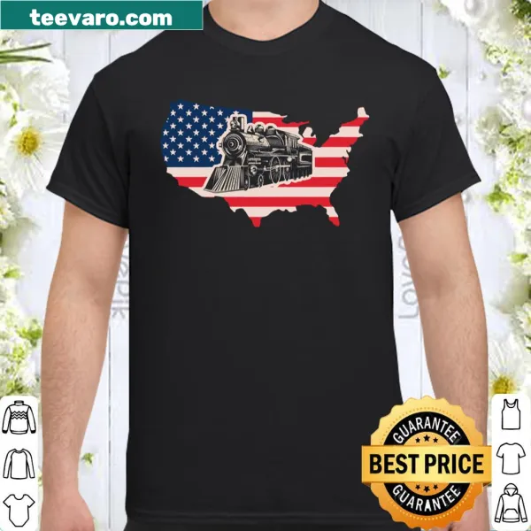 Women’s shirt featuring American flag and train-themed phrase
