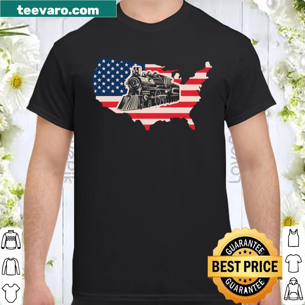 Women’s shirt featuring American flag and train-themed phrase